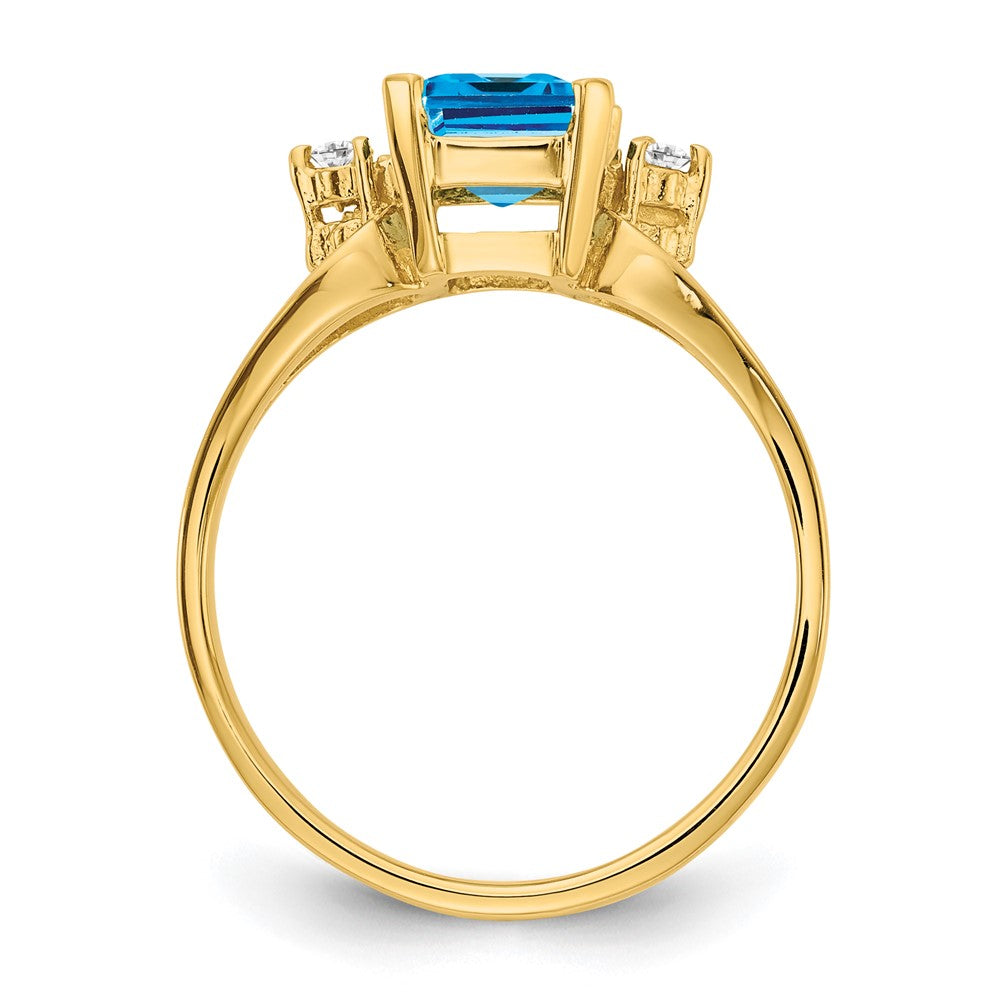 14k 8x6mm Emerald-cut Blue Topaz and 1/20 carat VS Diamond Ring