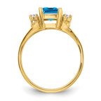 14k 8x6mm Emerald-cut Blue Topaz and 1/20 carat VS Diamond Ring