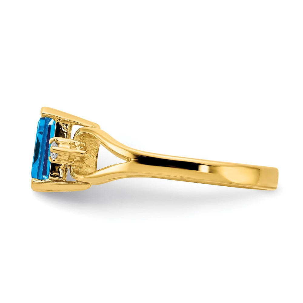 14k 8x6mm Emerald-cut Blue Topaz and 1/20 carat VS Diamond Ring