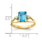 14k 8x6mm Emerald-cut Blue Topaz and 1/20 carat VS Diamond Ring