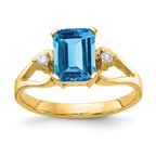 14k 8x6mm Emerald-cut Blue Topaz and 1/20 carat AAA Diamond Ring