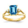 14k 8x6mm Emerald-cut Blue Topaz and 1/20 carat AA Diamond Ring