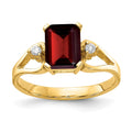 14k 8x6mm Emerald-cut Garnet and 1/20 carat AA Diamond Ring