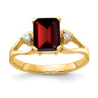 14k 8x6mm Emerald-cut Garnet and 1/20 carat AA Diamond Ring