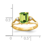 14k 8x6mm Emerald-cut Peridot and 1/20 carat VS Diamond Ring
