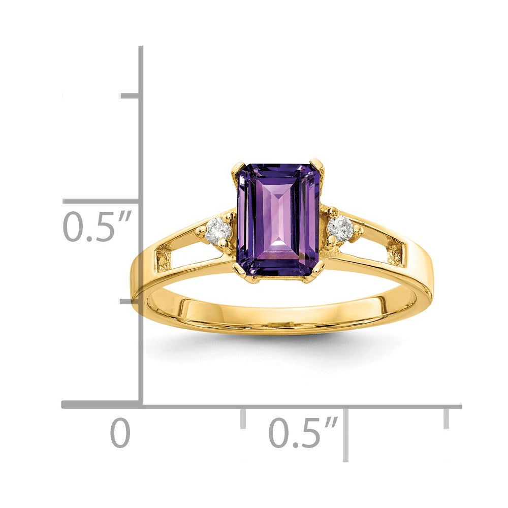 14k 7x5mm Emerald-cut Amethyst and 1/20 carat A Diamond Ring