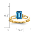 14k 7x5mm Emerald-cut Blue Topaz and 1/20 carat A Diamond Ring