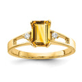 14k 7x5mm Emerald-cut Citrine and 1/20 carat A Diamond Ring
