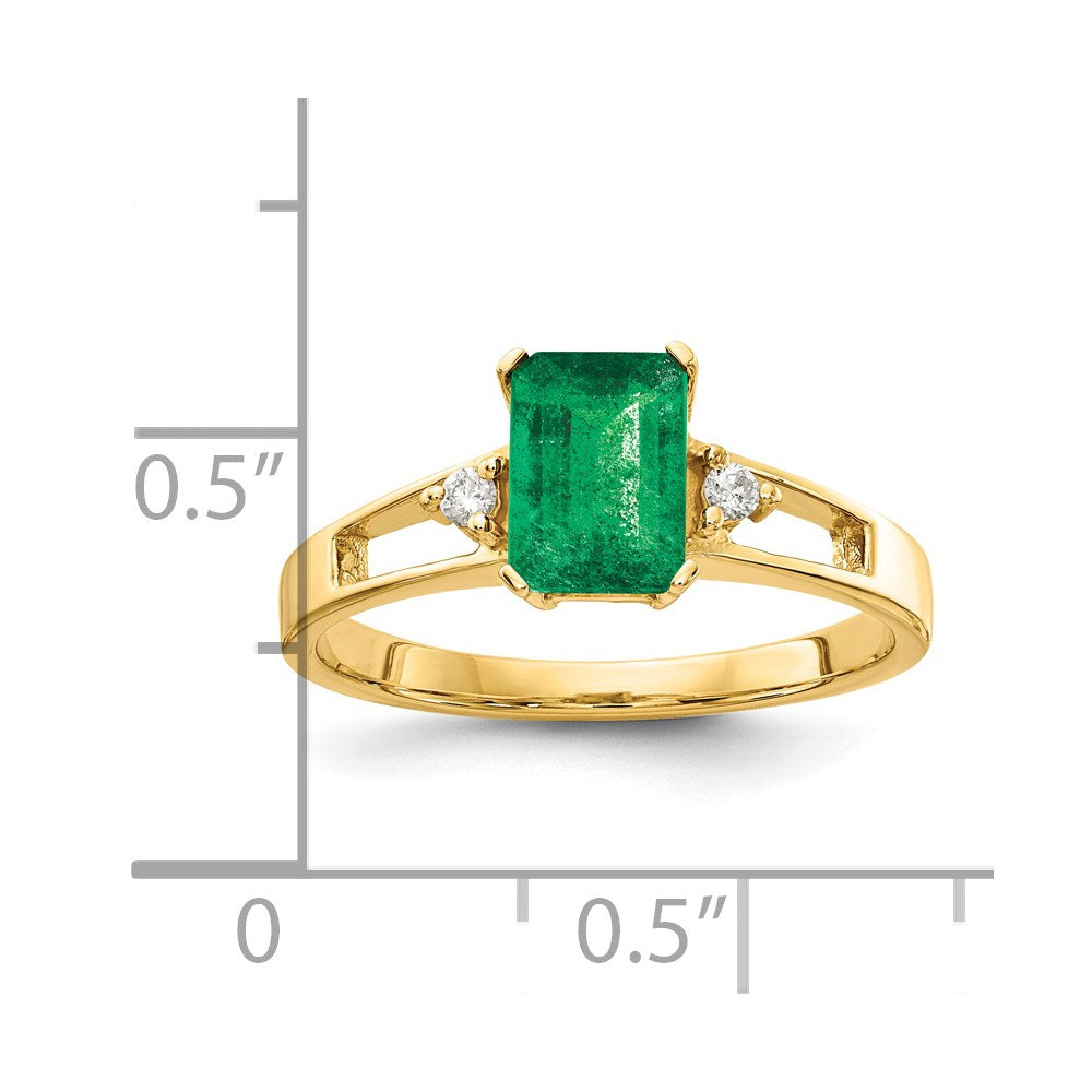 14k 7x5mm Emerald-cut Emerald and 1/20 carat AAA Diamond Ring