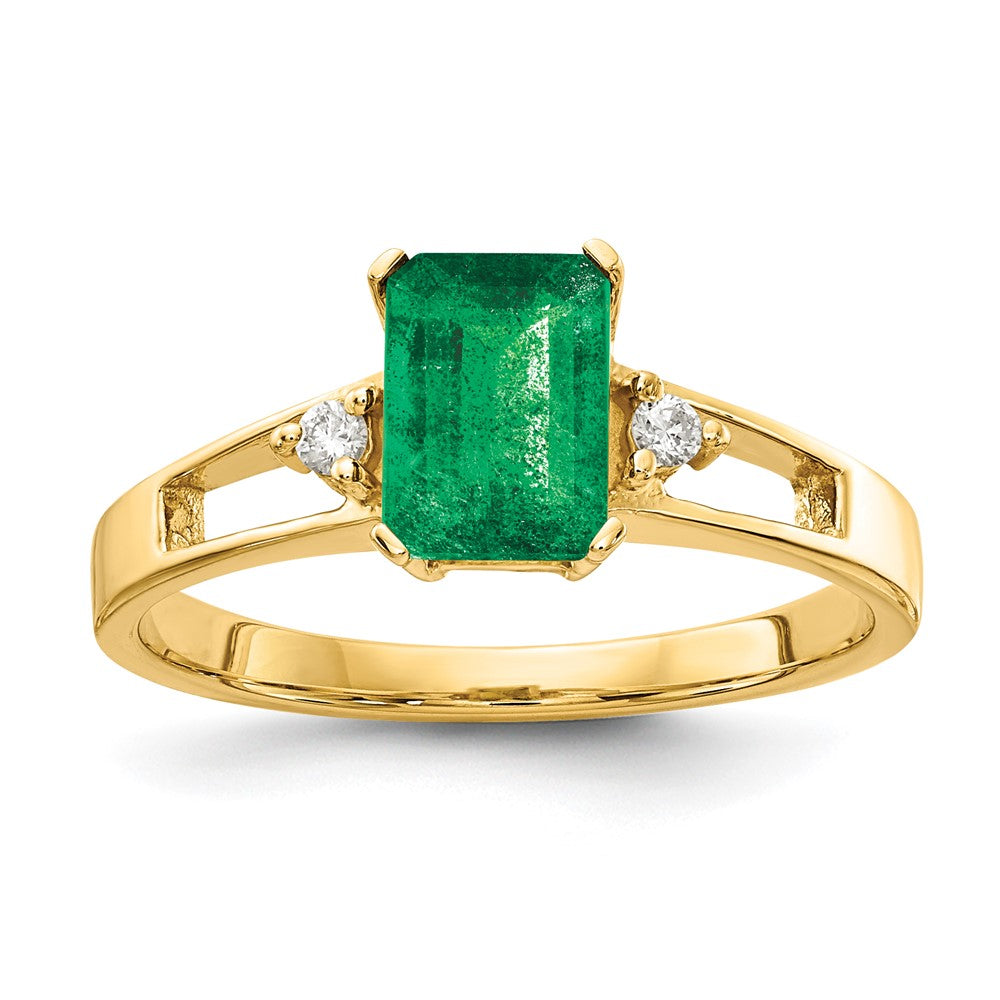 14k 7x5mm Emerald-cut Emerald and 1/20 carat A Diamond Ring