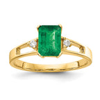 14k 7x5mm Emerald-cut Emerald and 1/20 carat AAA Diamond Ring