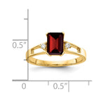 14k 7x5mm Emerald-cut Garnet and 1/20 carat A Diamond Ring