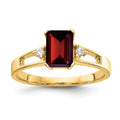 14k 7x5mm Emerald-cut Garnet and 1/20 carat AAA Diamond Ring