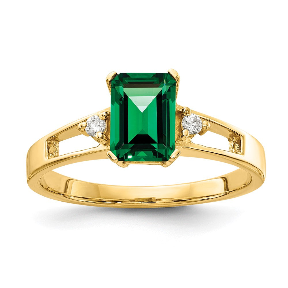 14k 7x5mm Emerald-cut Mount St. Helens and 1/20 carat VS Diamond Ring