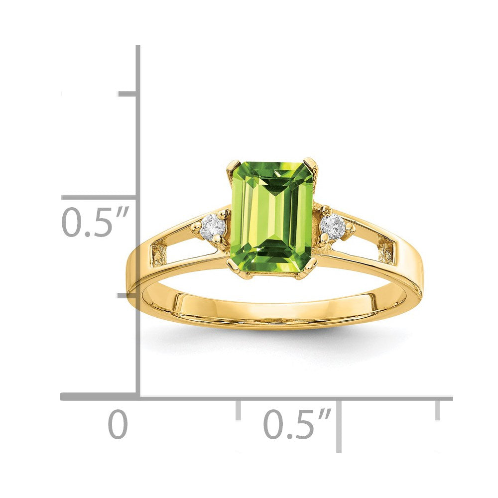 14k 7x5mm Emerald Cut Peridot VS Diamond ring
