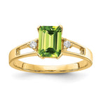 14k 7x5mm Emerald Cut Peridot A Diamond ring
