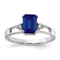 14k White Gold 7x5mm Emerald-cut Blue Sapphire and 1/20 carat AA Diamond Ring