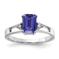 14k White Gold 7x5mm Emerald-cut Tanzanite and 1/20 carat AA Diamond Ring