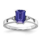 14k White Gold 7x5mm Emerald-cut Tanzanite and 1/20 carat AA Diamond Ring