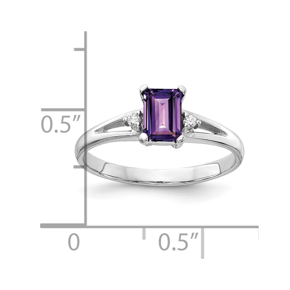 14k White Gold 6x4mm Emerald-cut Amethyst and AAA Diamond Ring