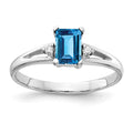14k White Gold 6x4mm Emerald-cut Blue Topaz and VS Diamond Ring