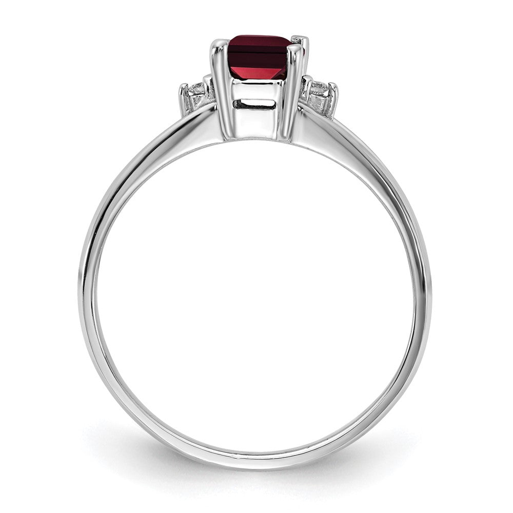 14k White Gold 6x4mm Emerald-cut Garnet and A Diamond Ring