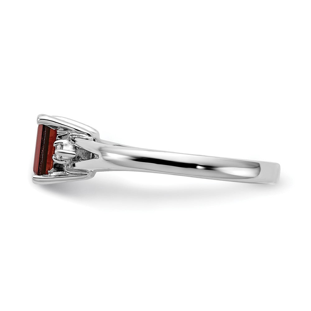 14k White Gold 6x4mm Emerald-cut Garnet and A Diamond Ring