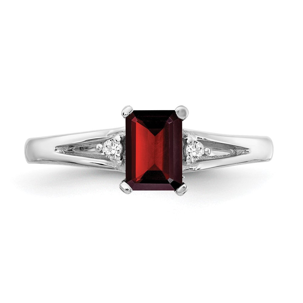 14k White Gold 6x4mm Emerald-cut Garnet and VS Diamond Ring