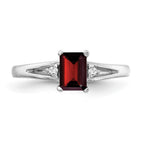 14k White Gold 6x4mm Emerald-cut Garnet and VS Diamond Ring