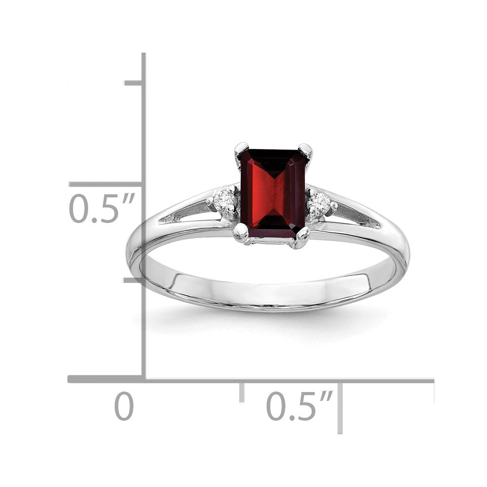 14k White Gold 6x4mm Emerald-cut Garnet and AA Diamond Ring