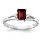 14k White Gold 6x4mm Emerald-cut Garnet and AAA Diamond Ring