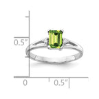 14k White Gold 6x4mm Emerald-cut Peridot and AA Diamond Ring