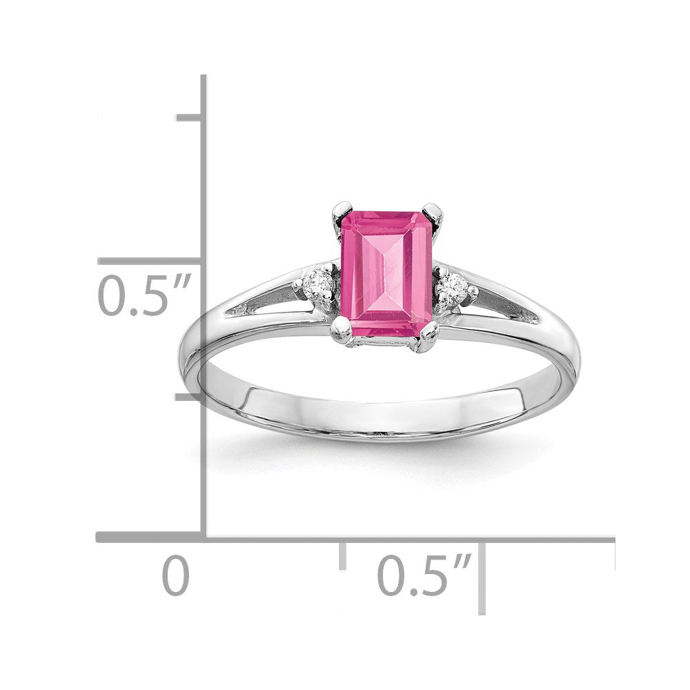 14k White Gold 6x4mm Emerald-Cut Pink Tourmaline and AA Diamond Ring