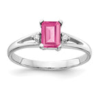 14k White Gold 6x4mm Emerald-Cut Pink Tourmaline and VS Diamond Ring