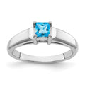 14k White Gold 4mm Princess-Cut Blue Topaz Ring
