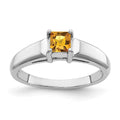 14k White Gold 4mm Princess-Cut Citrine Ring