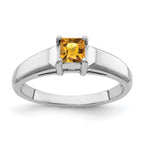 14k White Gold 4mm Princess-Cut Citrine Ring