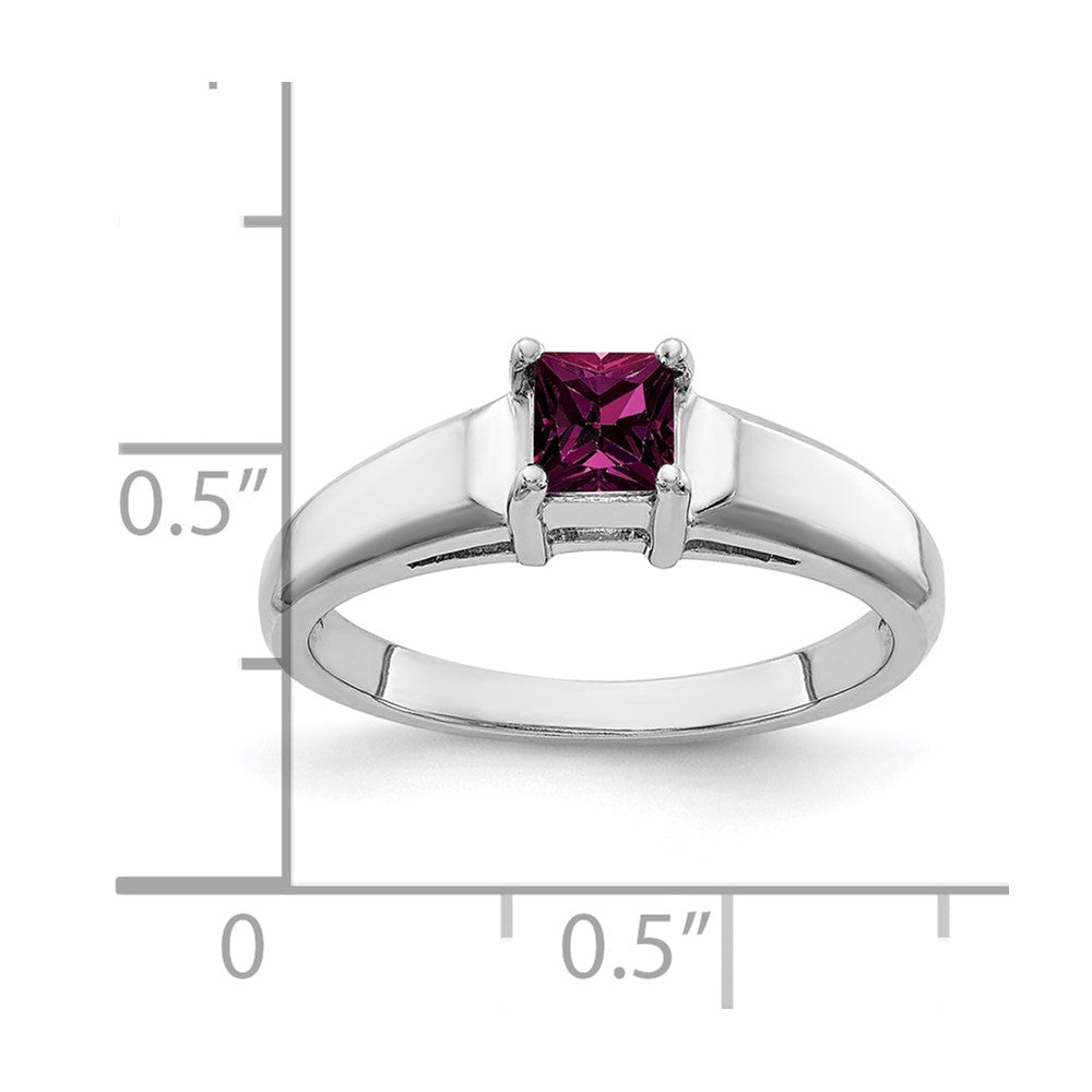14k White Gold 4mm Princess-Cut Rhodolite Garnet Ring