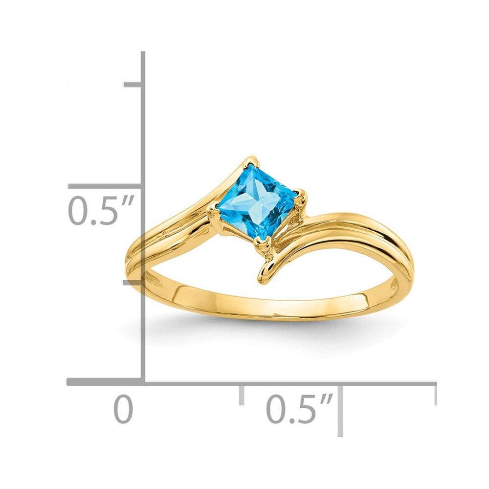 14k 4mm Princess-cut Blue Topaz Ring