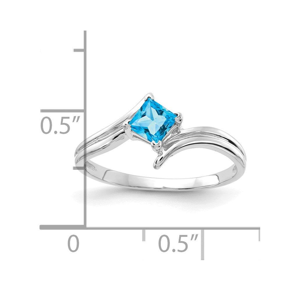 14k White Gold 4mm Princess-cut Blue Topaz Bypass Ring