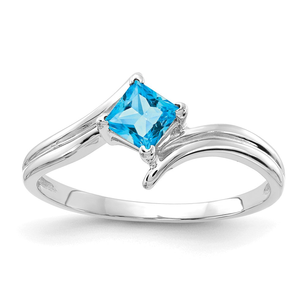 14k White Gold 4mm Princess-cut Blue Topaz Bypass Ring