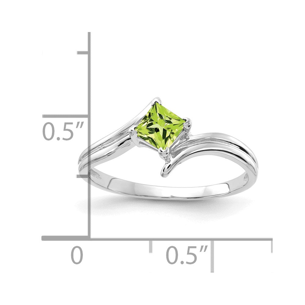 14k White Gold 4mm Princess-cut Peridot Bypass Ring