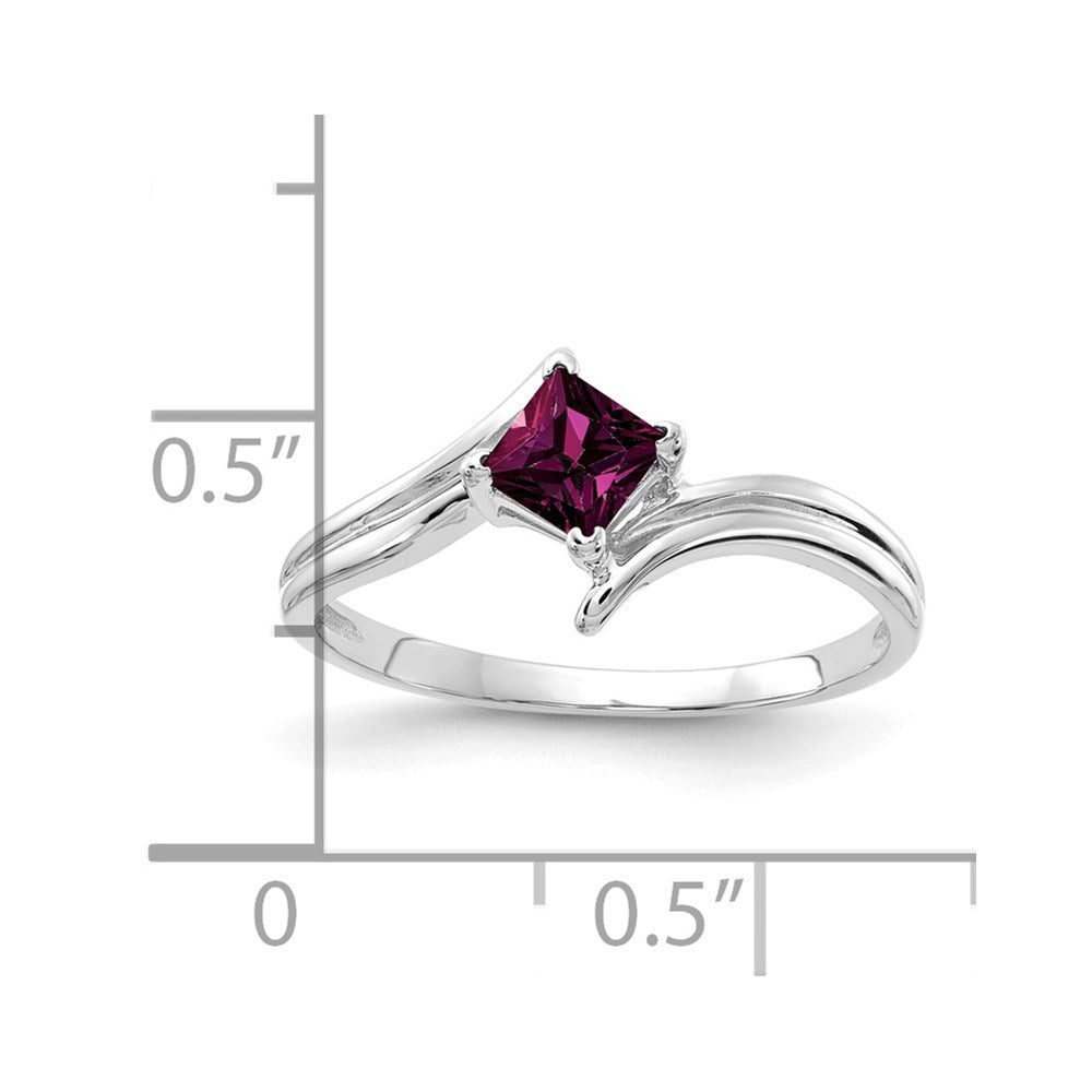 14k White Gold 4mm Princess-cut Rhodolite Garnet Bypass Ring