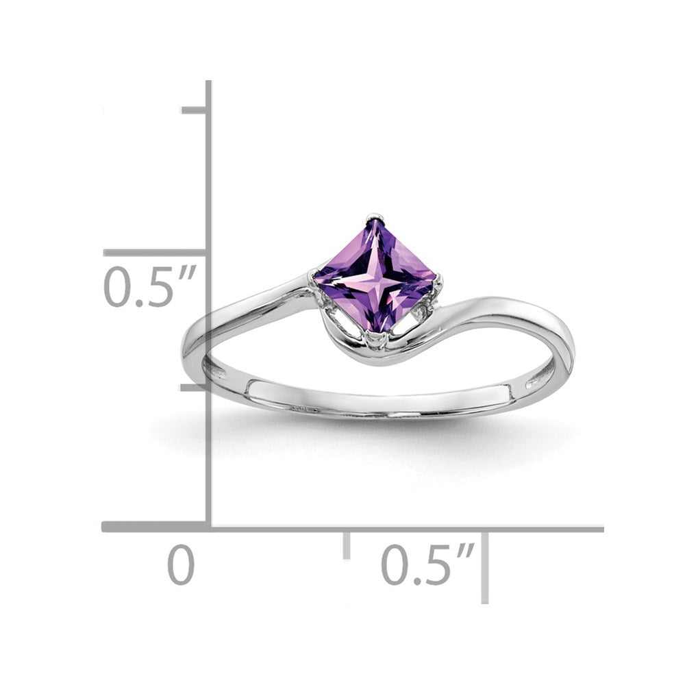 14k White Gold 4mm Princess-cut Amethyst Bypass Ring