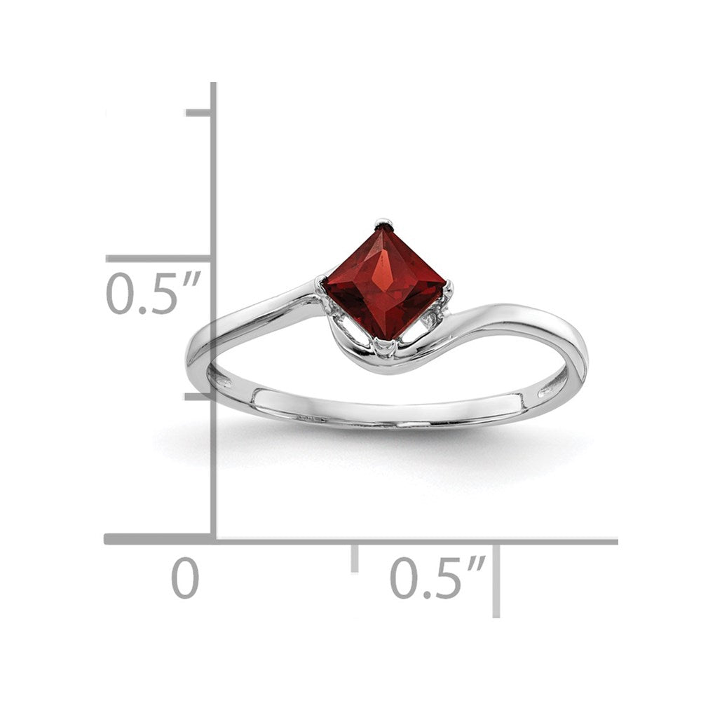 14k White Gold 4mm Princess-cut Garnet Bypass Ring
