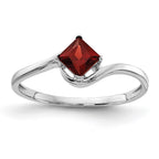 14k White Gold 4mm Princess-cut Garnet Bypass Ring
