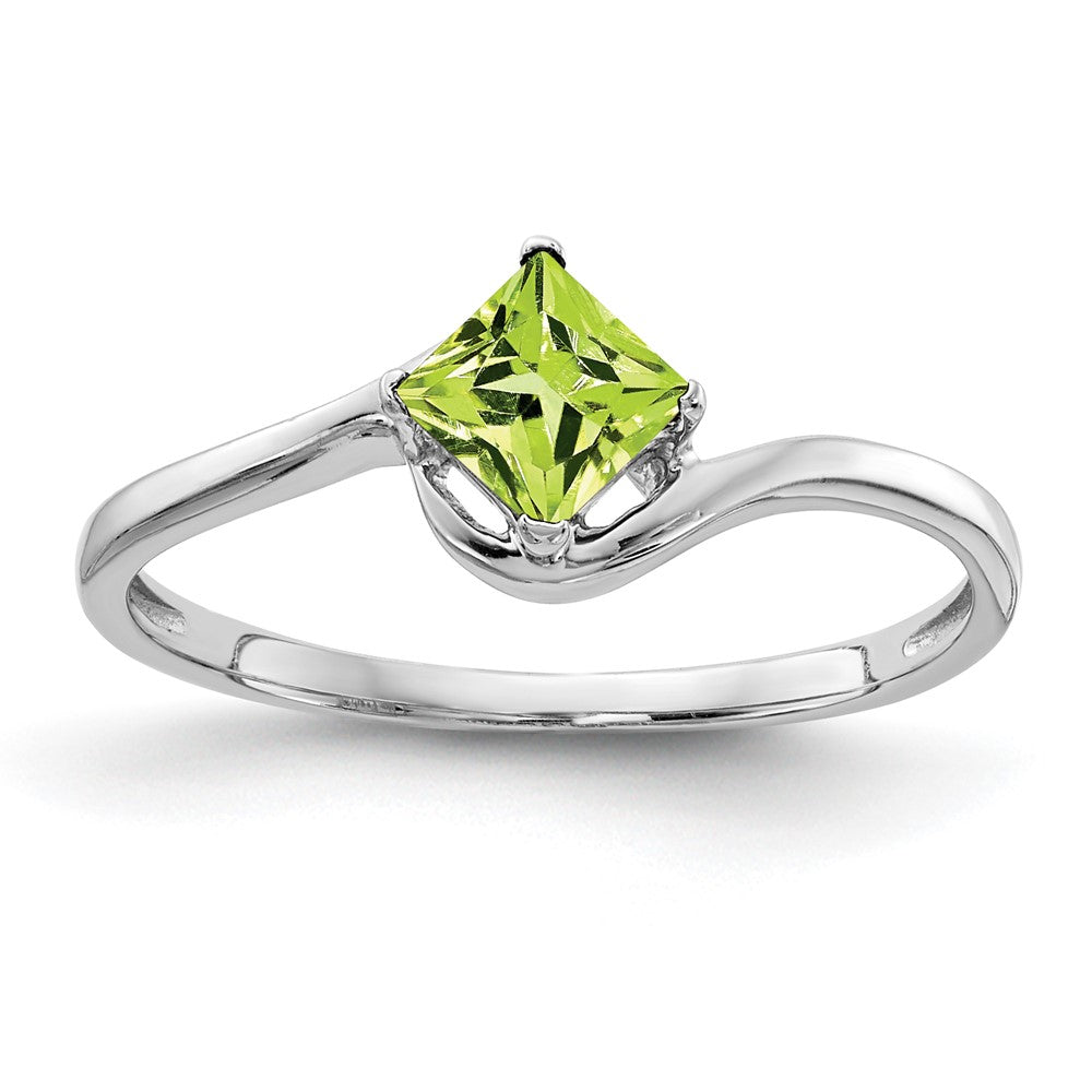 14k White Gold 4mm Princess-cut Peridot Bypass Ring