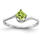 14k White Gold 4mm Princess-cut Peridot Bypass Ring