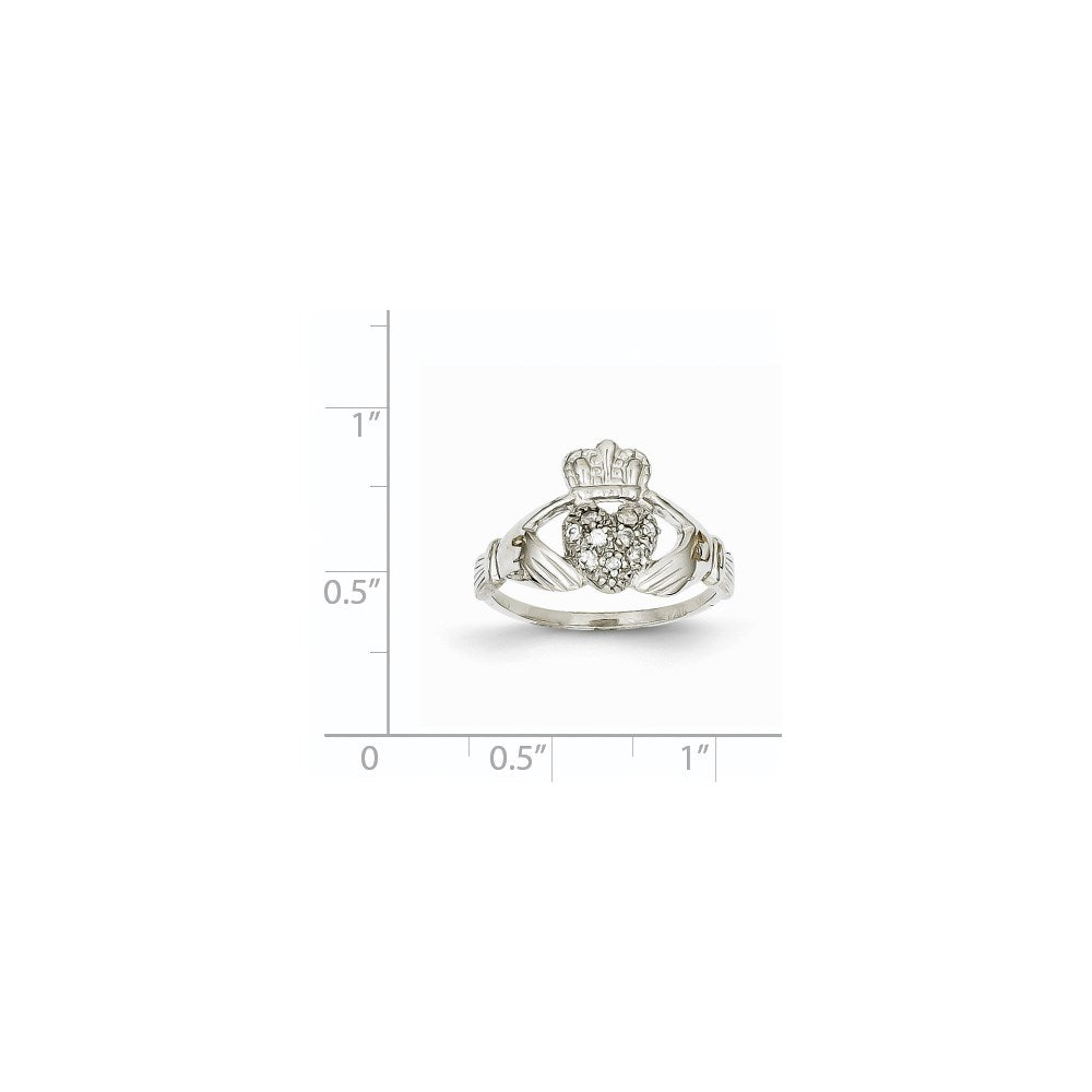 14k White Gold 1/10 carat AA Diamond Claddagh Ring