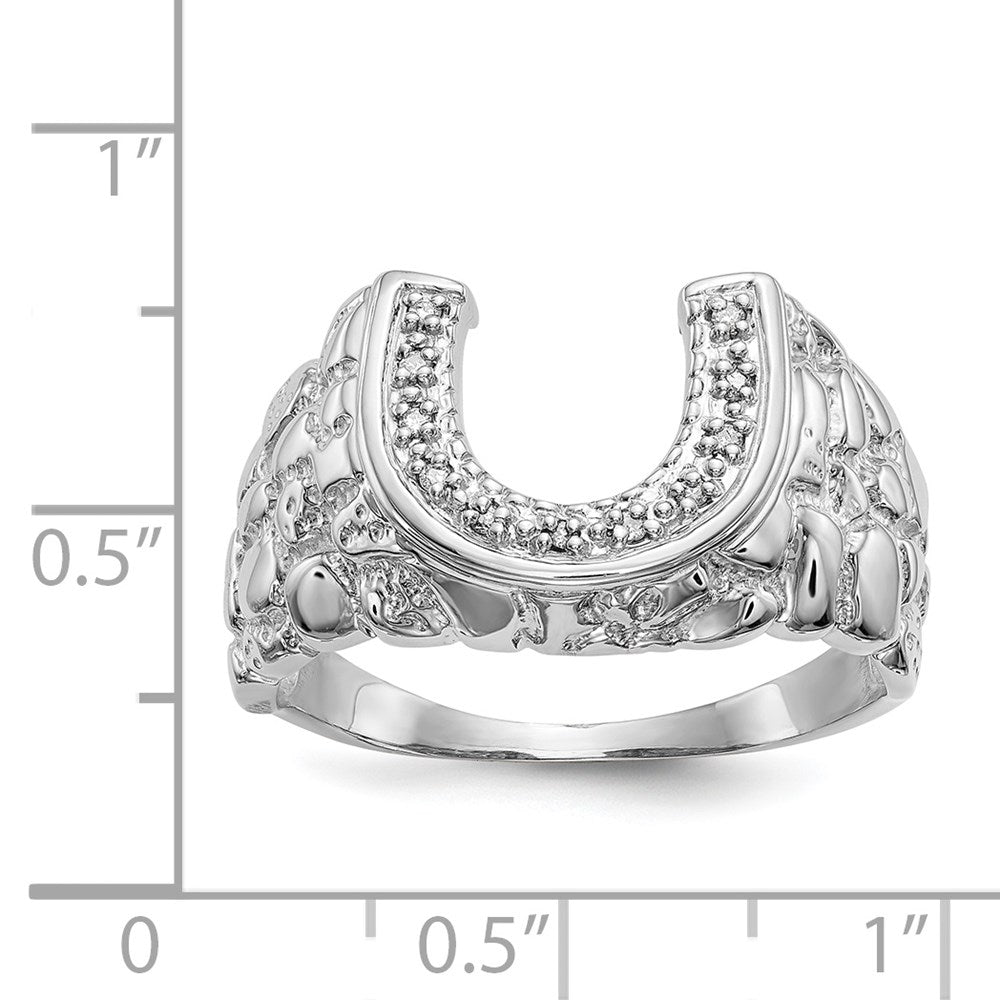 IB Goodman 14k White Gold 1/20 carat AA Diamond Mens Horseshoe Nugget Ring